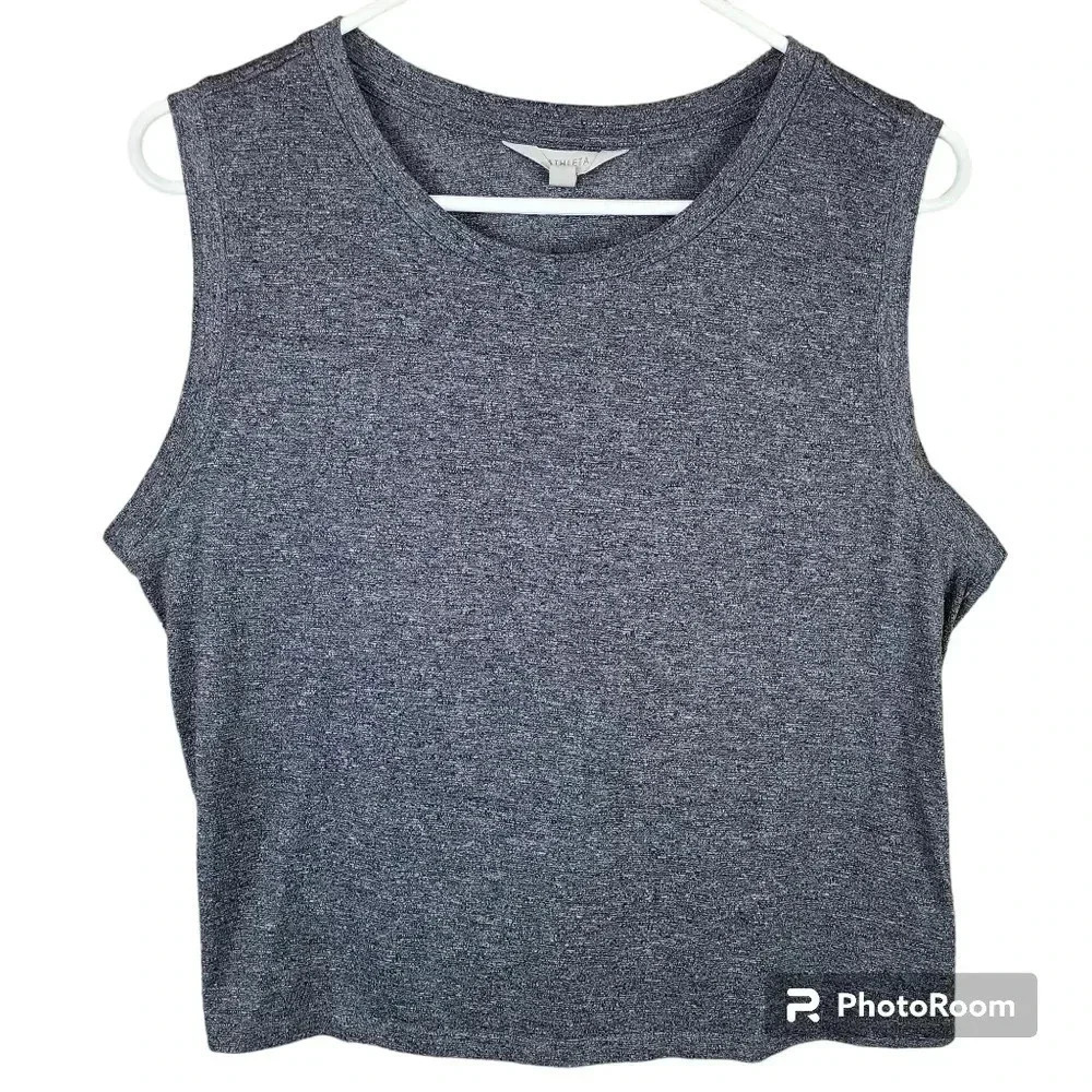 ATHLETA grey heathered top with twist detail back